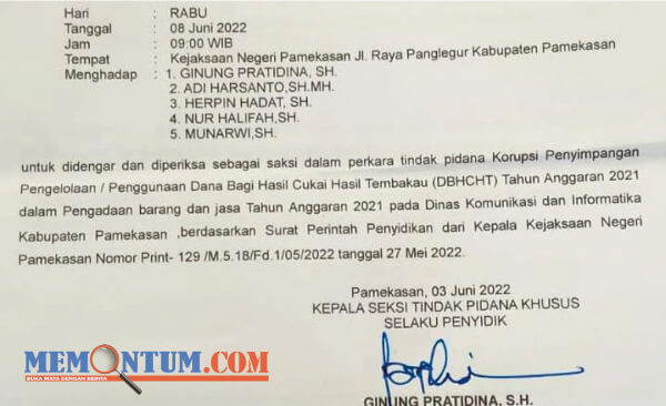 Kejari Pamekasan Kembali Periksa Pejabat Diskominfo dalam Kaitan DBHCHT 2021